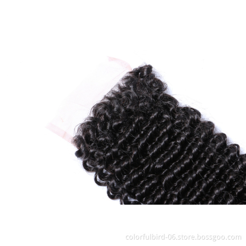 Wholesale Natural Human Hair 4*4 Curly Lace Closure 10 12 inch Virgin Human Hair 4x4 kinky curly closure Brazilian Hair